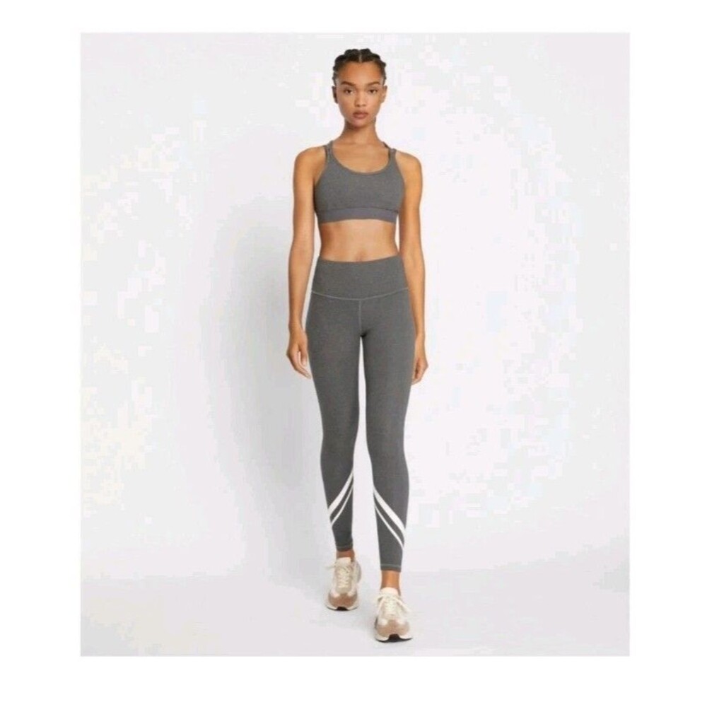 Tory Burch Leggings High Rise Compression Melange Gray Side Pocket Chevron S